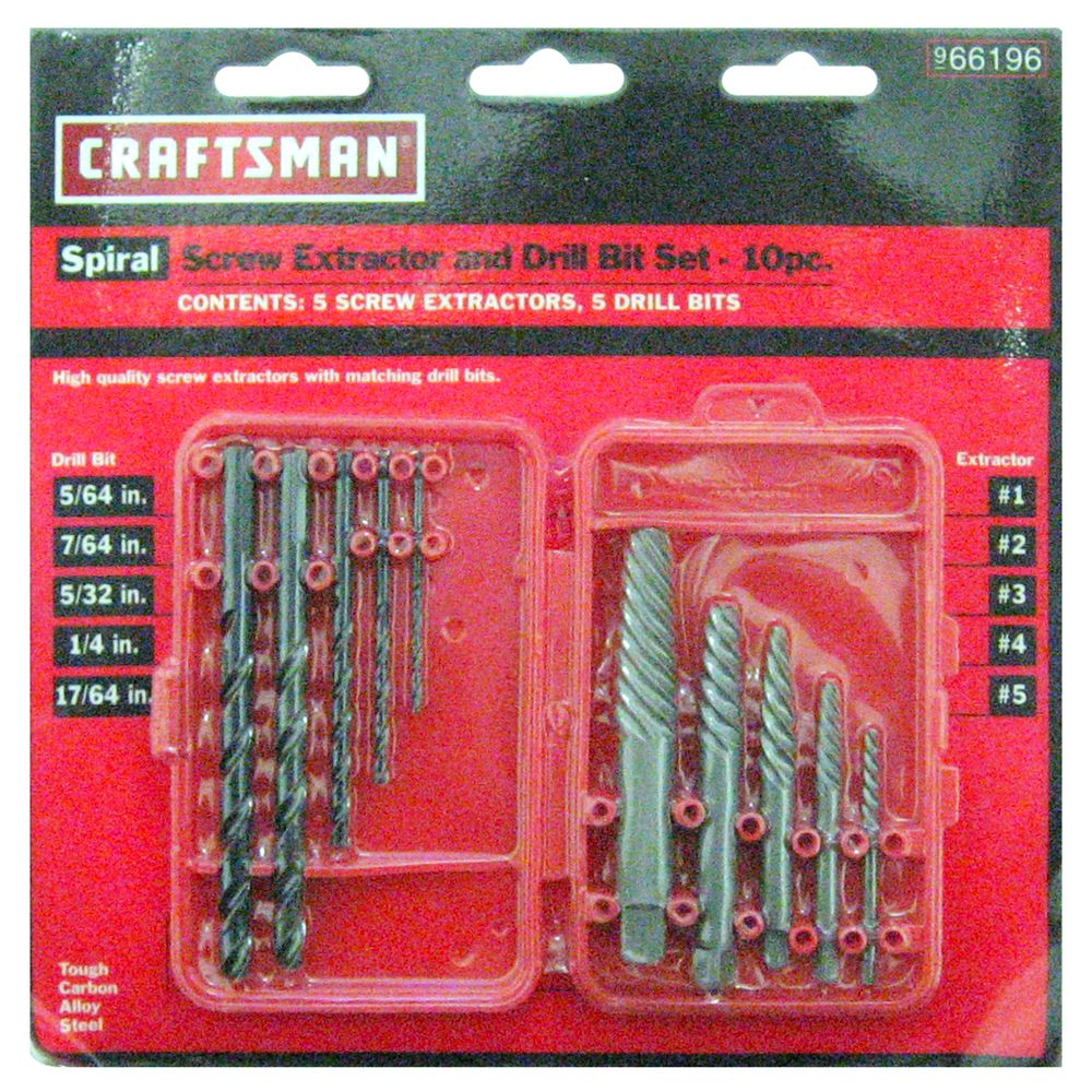 CRAFTSMAN 966196 Carbon Alloy 10 PC Spiral Screw Extractor/Drill Bit